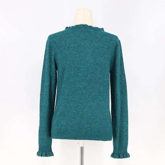 SUNDANCE Ruffle Aileen Sweater in Teal Wool Cashmere Blend Size S - Picture 4 of 6